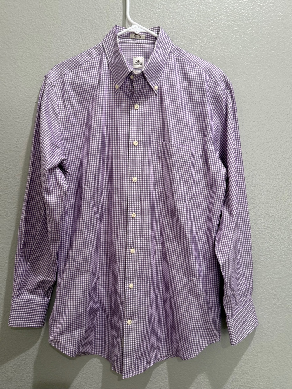 Peter Millar Purple Gingham Button-Down Dress Shirt Size Medium